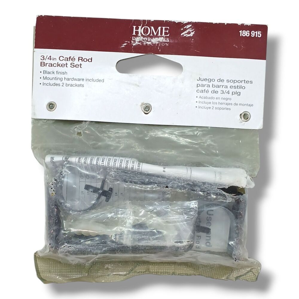 Home Decorators Collection Cafe Rod Bracket Set Black Metal 3/4 Inch Diameter